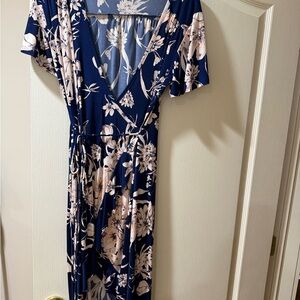 VENUS Navy and Pink Floral Maxi Dress